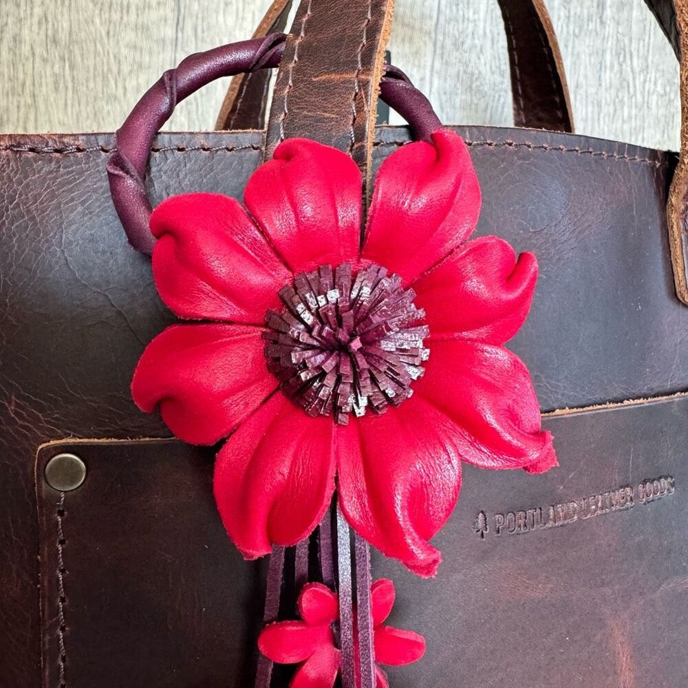 Flower Leather Bag Charm Leather Purse Red Flower Crossbody NEW - Picture 2 of 4